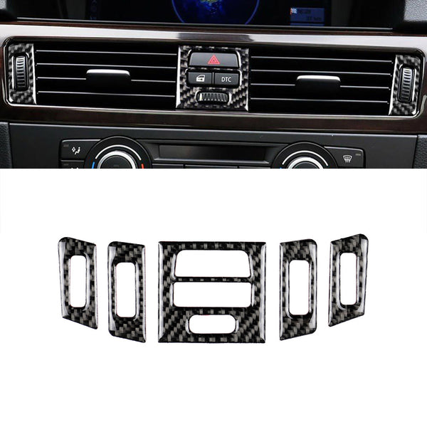 Front Air Conditioning Cover Stickers Interior Center Console Air Vent Trim AC Ventilation Conditioner Outlet Frame Decorations Compatible with E90 E92 E93 3 Series 2005-2012 Old Model Carbon Fiber